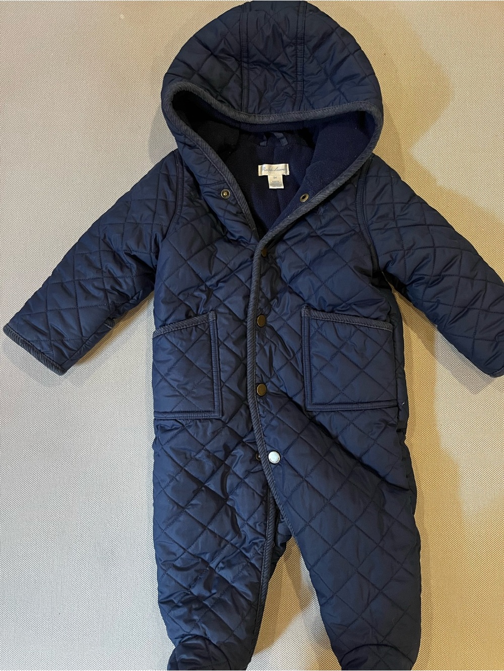 Ralph Lauren Navy Quilted Hooded Baby Suit